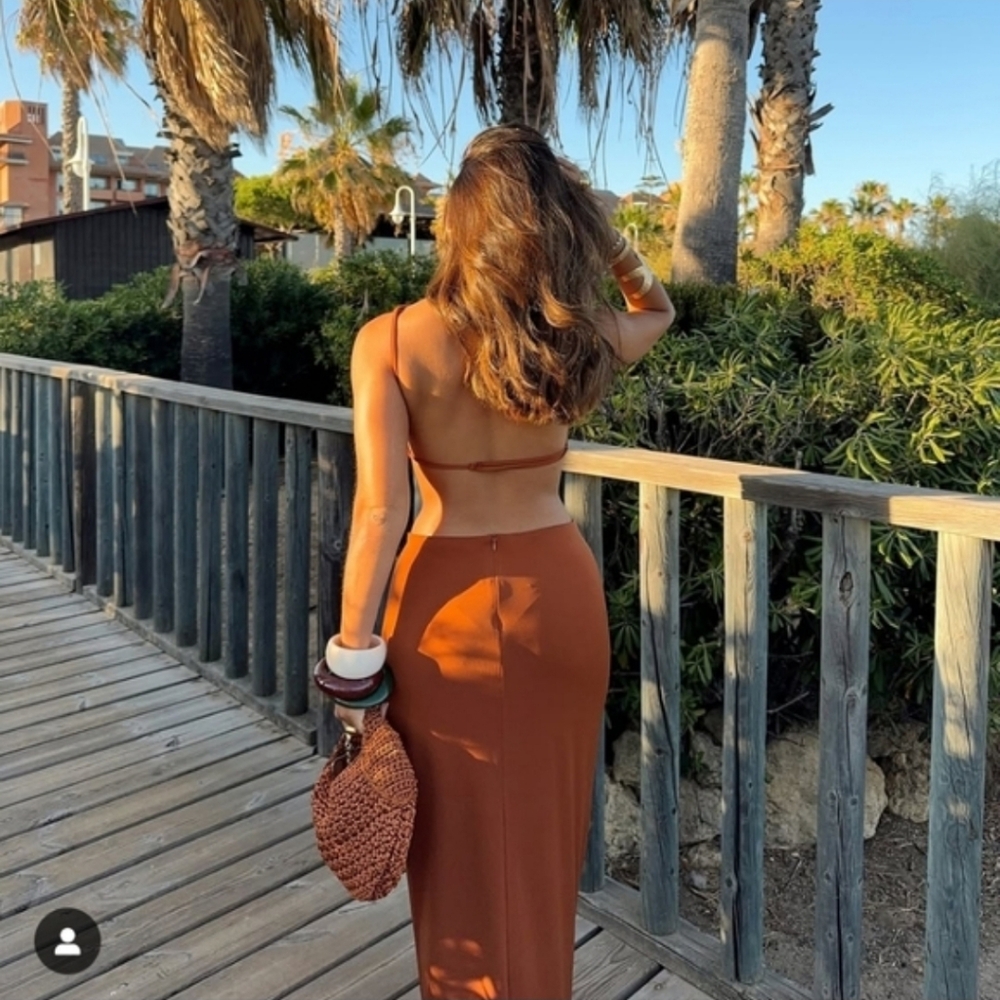 Zara Cut Out Maxi Dress Brown SizeM - Picture 9 of 13